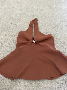 Zara Rust Brown Halter Peplum Top with Gold Accent